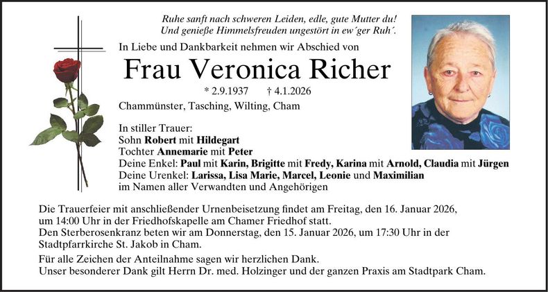 Traueranzeige Veronica Richer