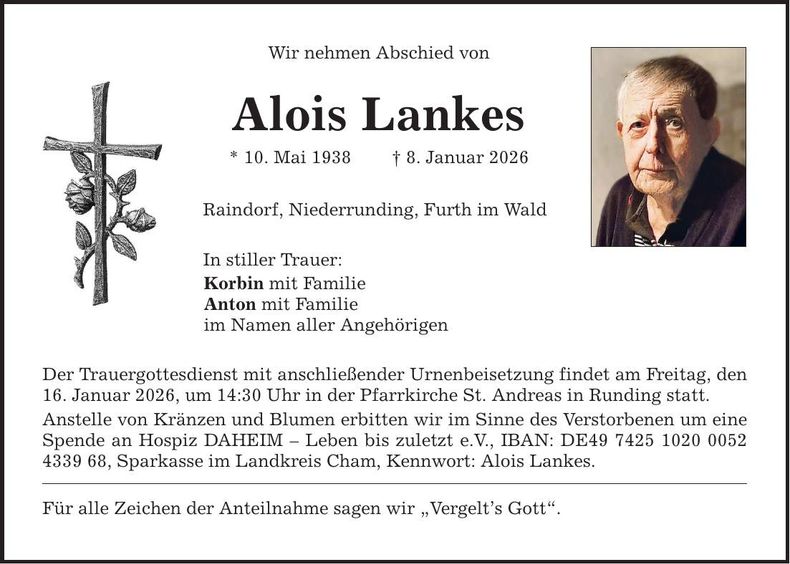 Traueranzeige Alois Lankes