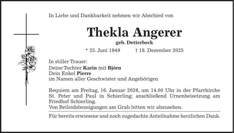 Traueranzeige Thekla Angerer