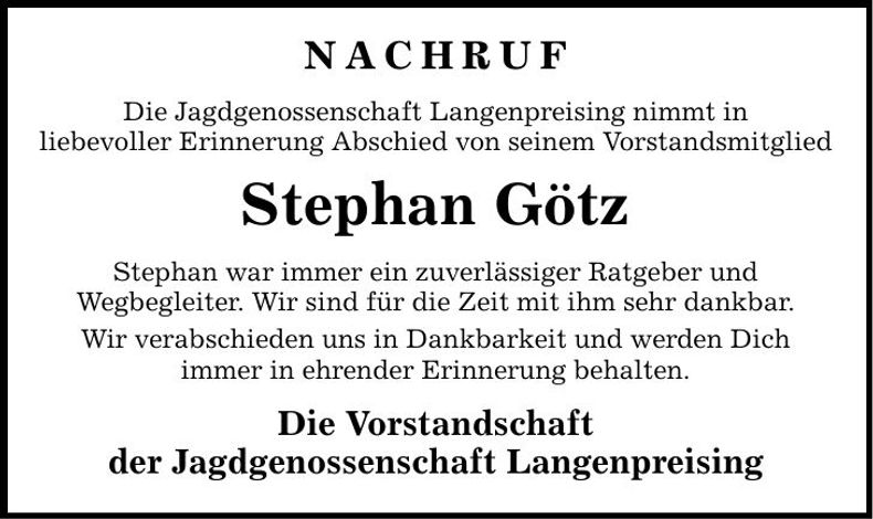 Traueranzeige Stephan Götz