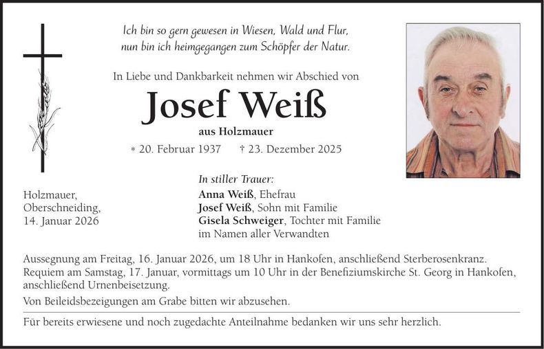 Traueranzeige Josef Weiß