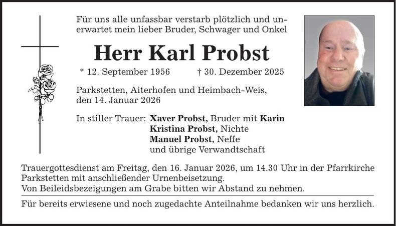 Traueranzeige Karl Probst