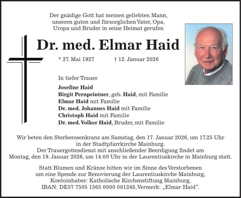 Traueranzeige Elmar Dr. med. Haid
