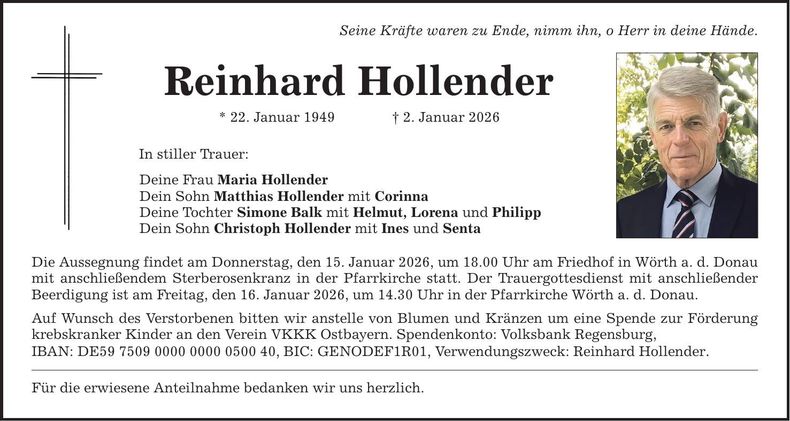 Traueranzeige Reinhard Hollender