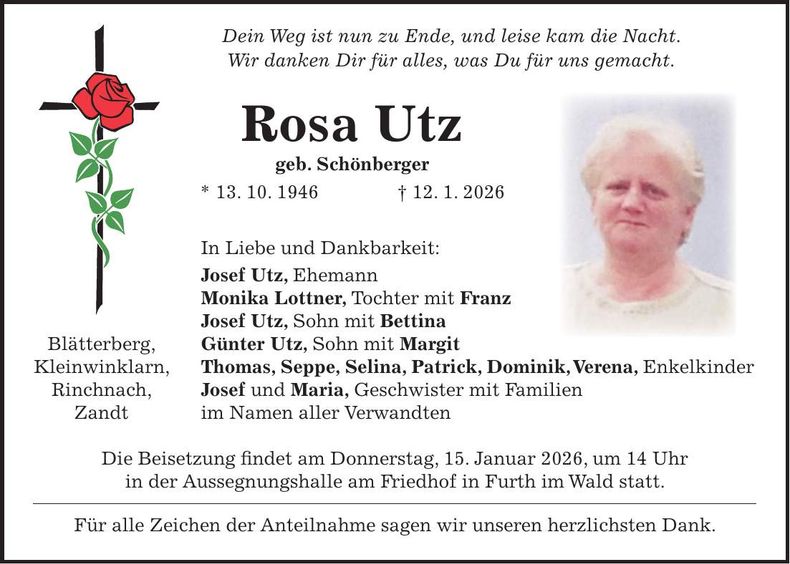 Traueranzeige Rosa Utz