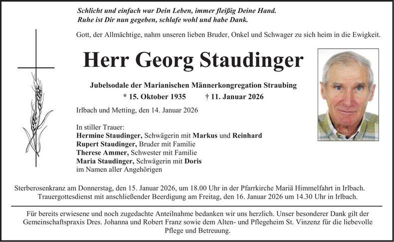 Traueranzeige Georg Staudinger