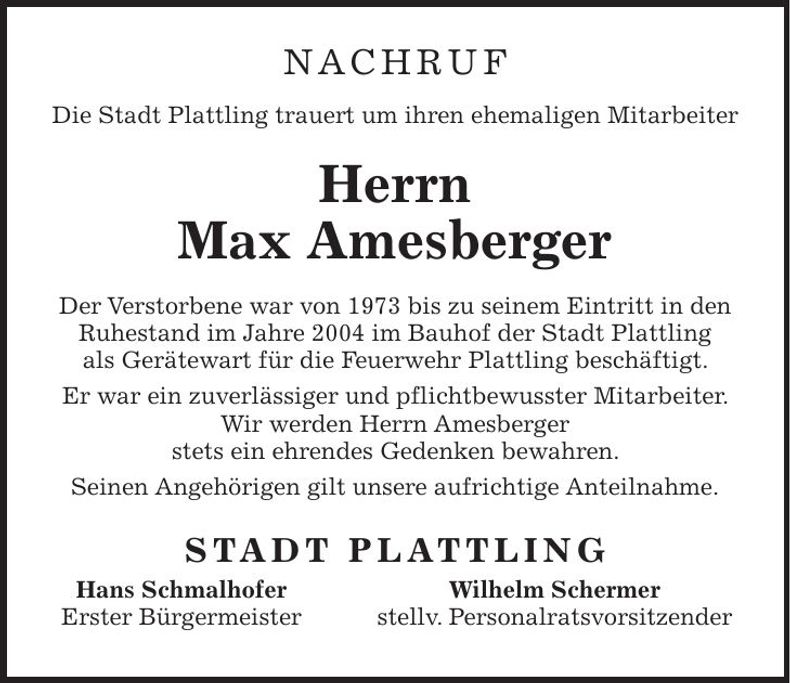 Traueranzeige Max Amesberger