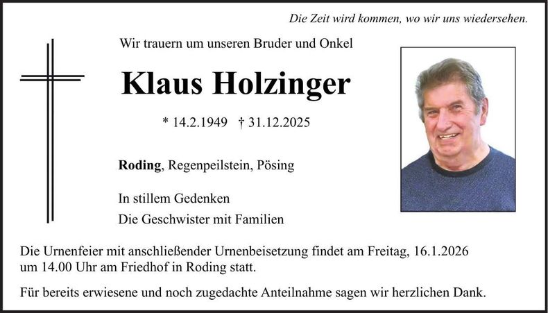 Traueranzeige Klaus Holzinger
