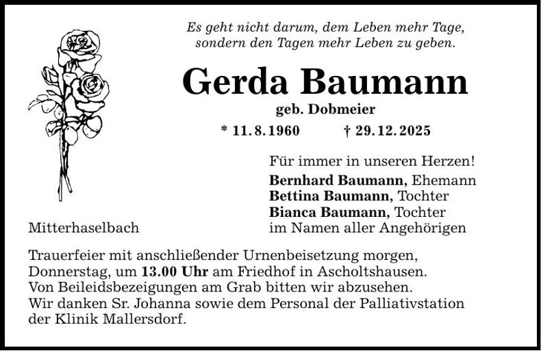 Traueranzeige Gerda Baumann