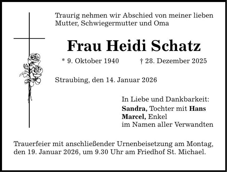 Traueranzeige Heidi Schatz