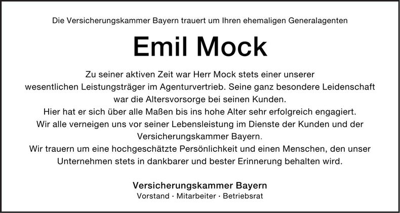 Traueranzeige Emil Mock