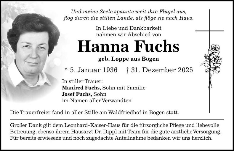 Traueranzeige Hanna Fuchs