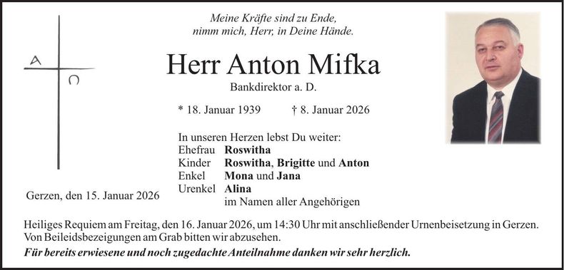 Traueranzeige Anton Mifka