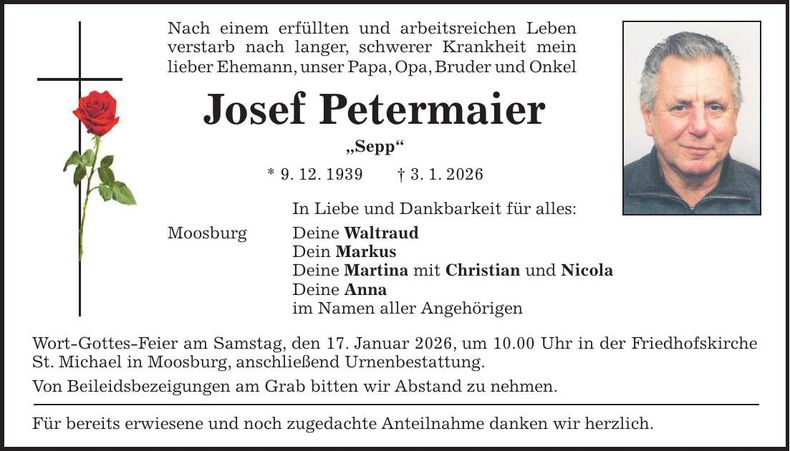 Traueranzeige Josef Petermaier