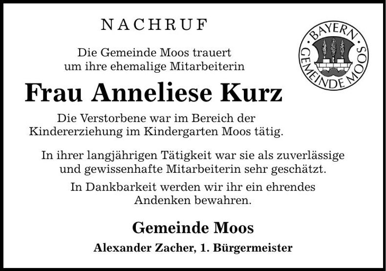 Traueranzeige Anneliese Kurz