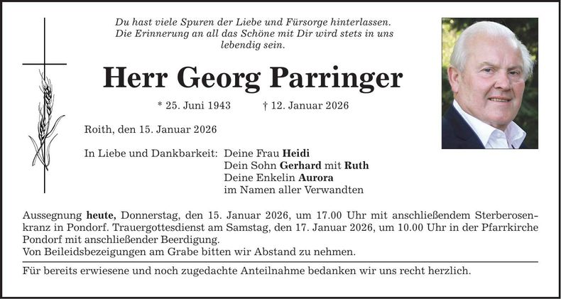 Traueranzeige Georg Parringer