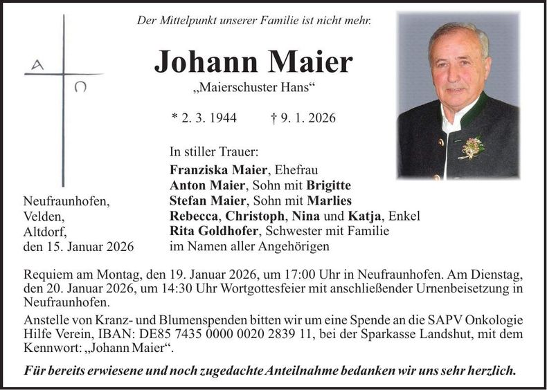 Traueranzeige Johann Maier