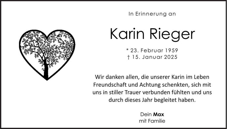 Traueranzeige Karin Rieger