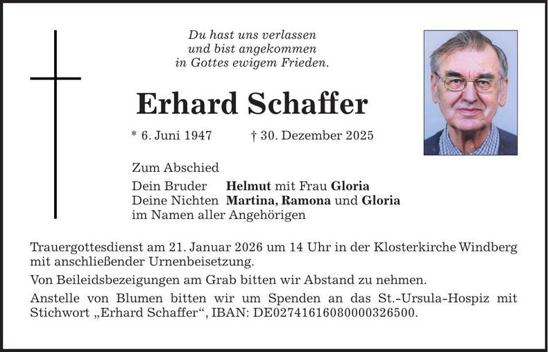 Traueranzeige Erhard Schaffer