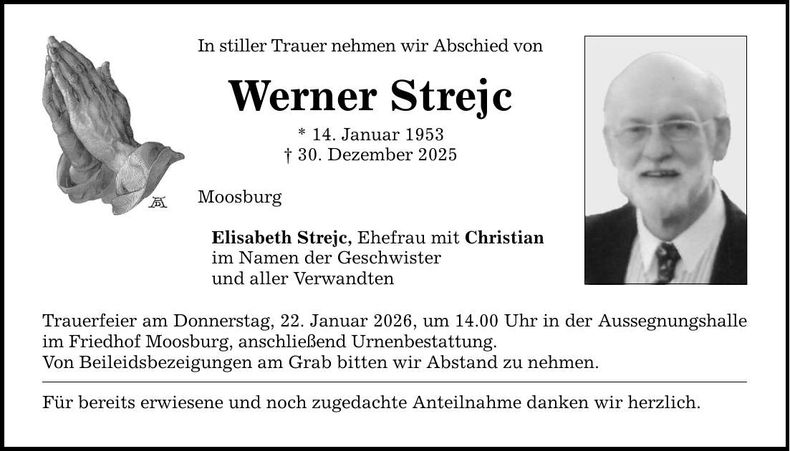 Traueranzeige Werner Strejc