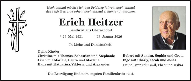 Traueranzeige Erich Heitzer