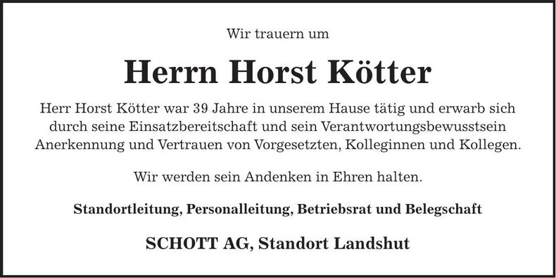 Traueranzeige Horst Kötter