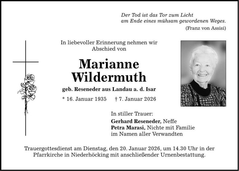 Traueranzeige Marianne Wildermuth