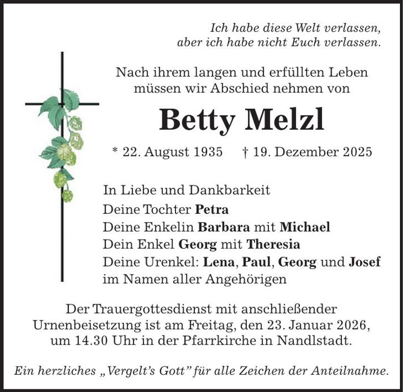 Traueranzeige Betty Melzl