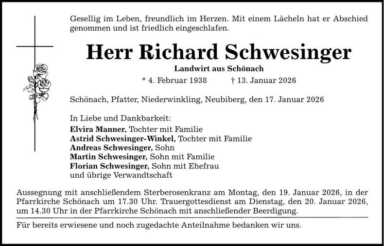 Traueranzeige Richard Schwesinger