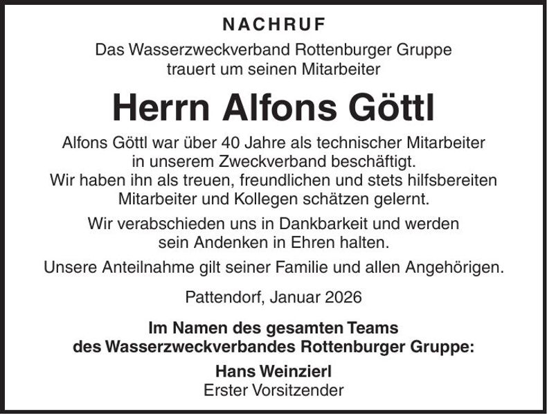 Traueranzeige Alfons Göttl