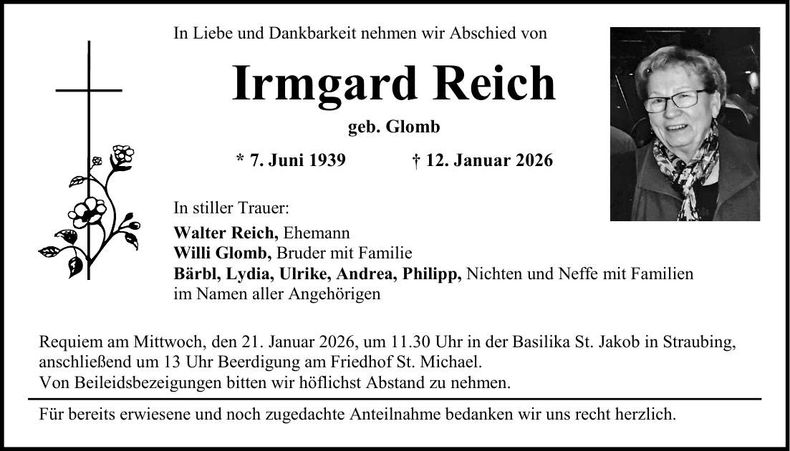 Traueranzeige Irmgard Reich
