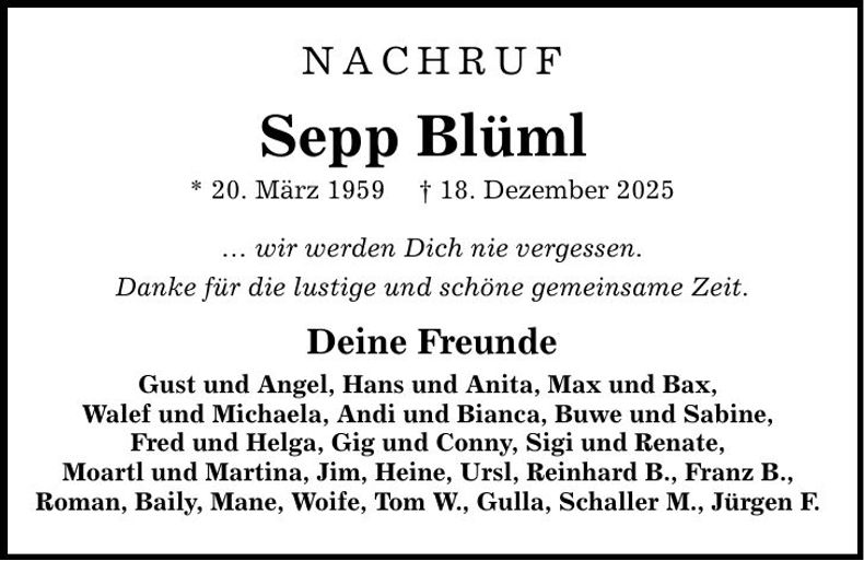 Traueranzeige Sepp Blüml