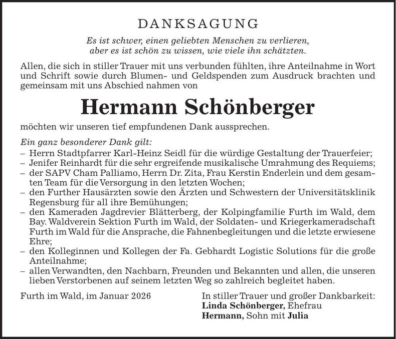 Traueranzeige Hermann Schönberger