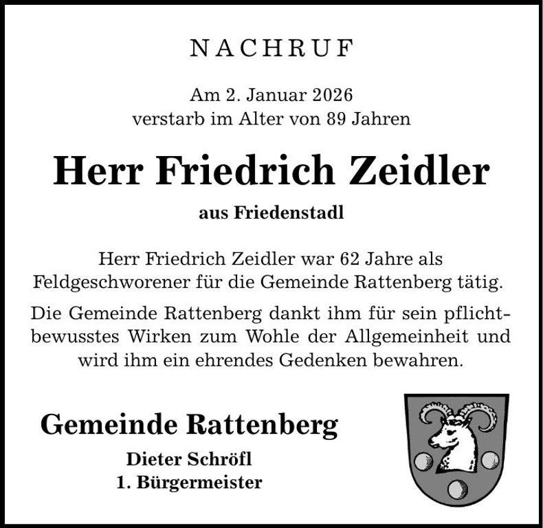 Traueranzeige Friedrich Zeidler