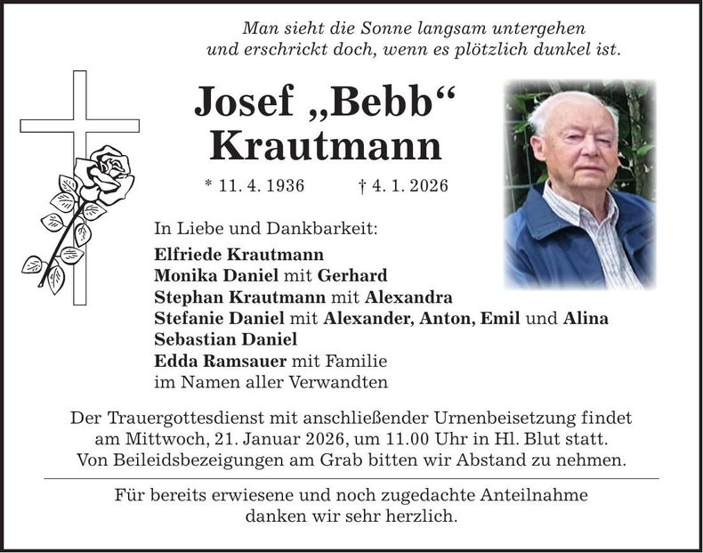 Traueranzeige Josef Krautmann