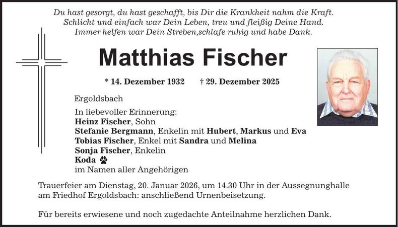 Traueranzeige Matthias Fischer