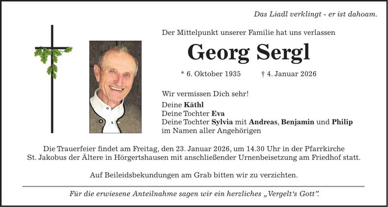 Traueranzeige Georg Sergl