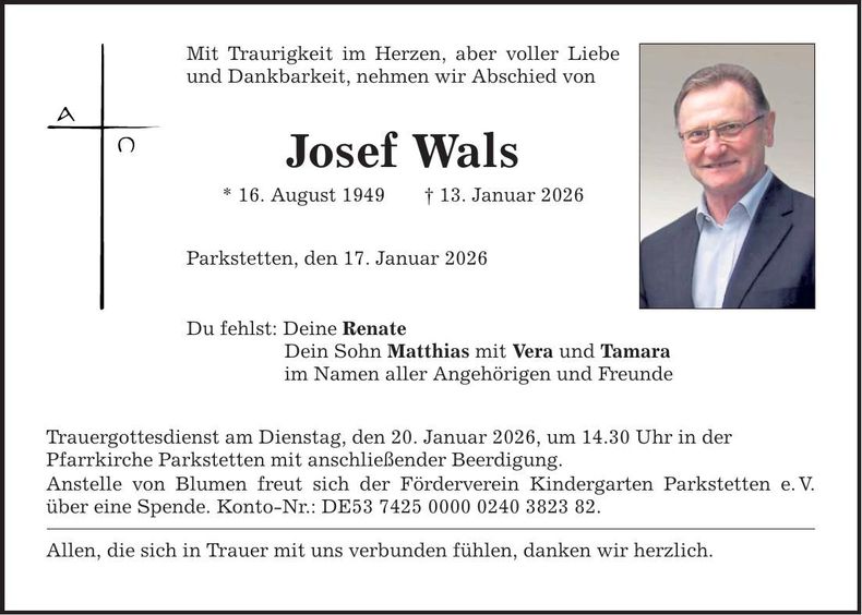 Traueranzeige Josef Wals