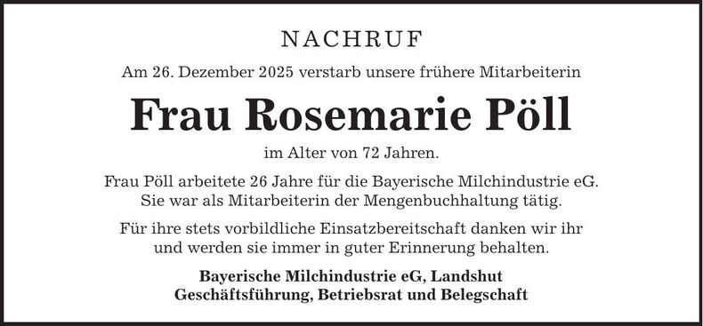 Traueranzeige Pöll Rosemarie