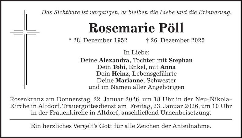 Traueranzeige Rosemarie Pöll