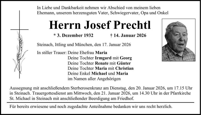 Traueranzeige Josef Prechtl