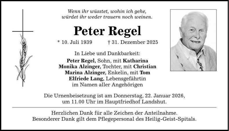 Traueranzeige Peter Regel