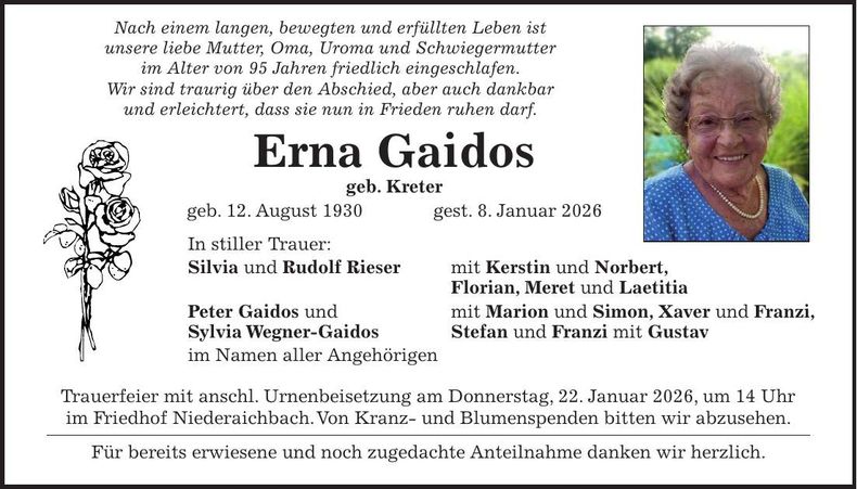 Traueranzeige Erna Gaidos