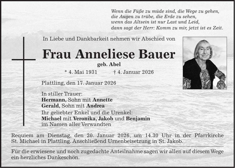 Traueranzeige Anneliese Bauer