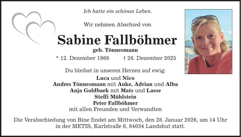 Traueranzeige Sabine Fallböhmer
