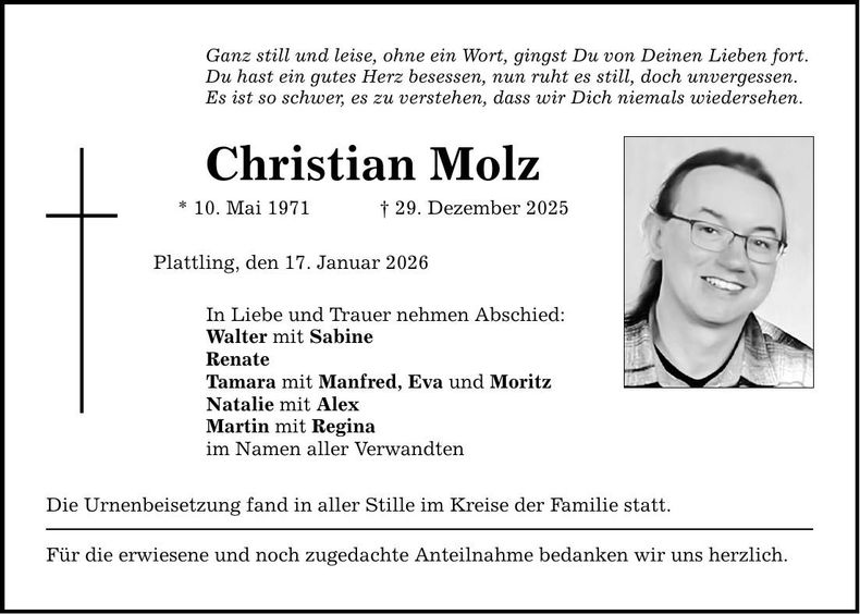 Traueranzeige Christian Molz