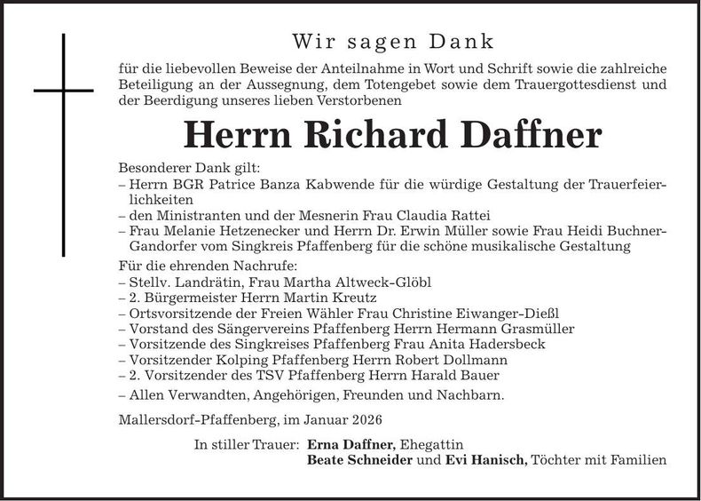 Traueranzeige Richard Daffner