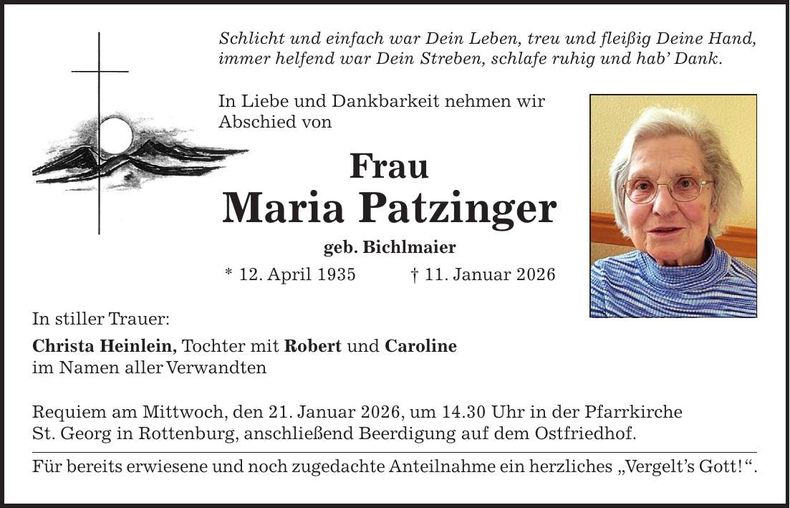 Traueranzeige Maria Patzinger