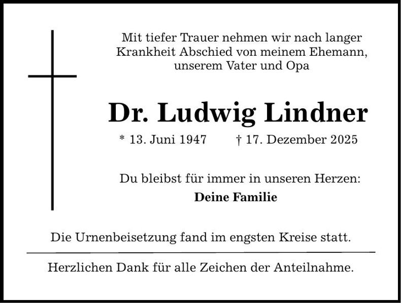 Traueranzeige Ludwig Dr. Lindner