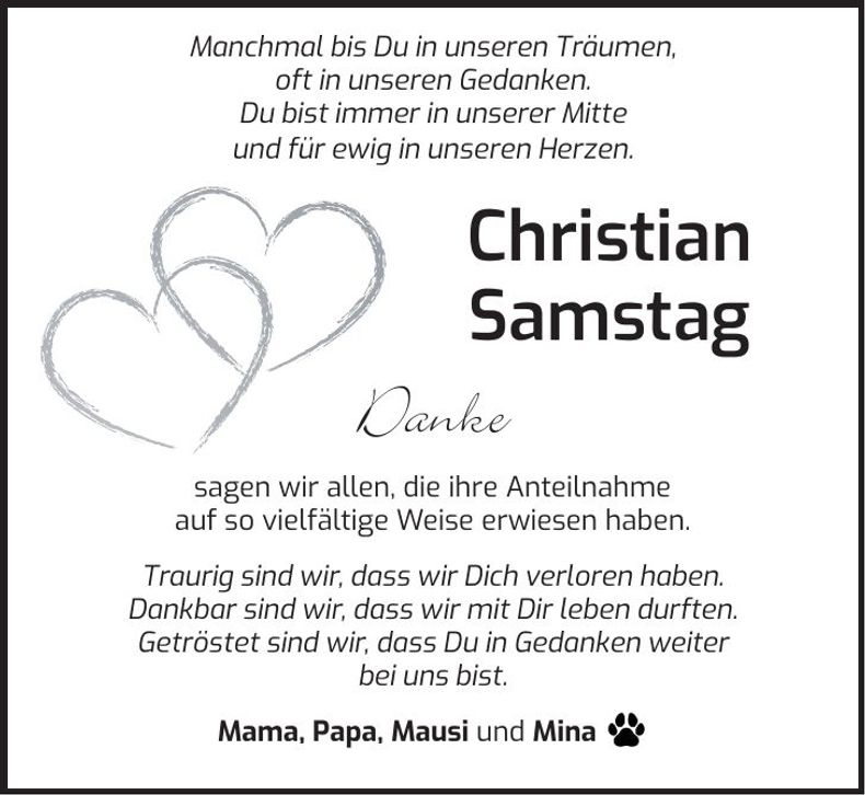 Traueranzeige Christian Samstag
